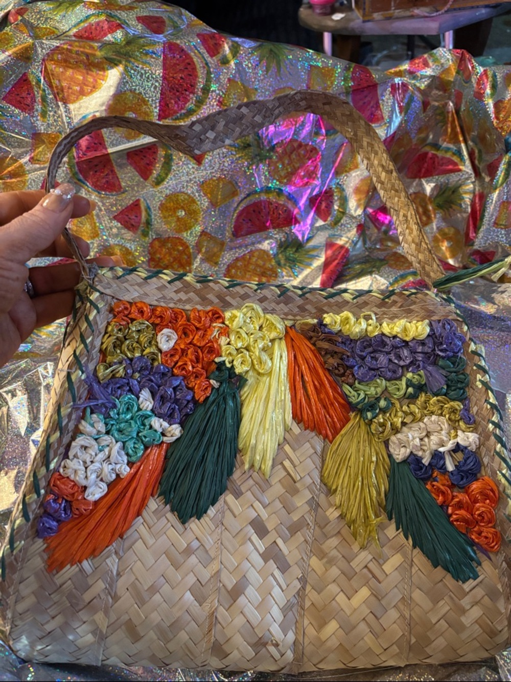 Handwoven Straw Shoulder Bag with Colorful Tassel Embellishments